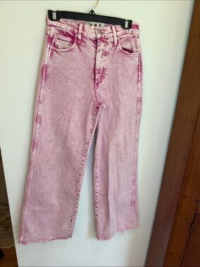 AMO Frida Wide Leg Faded Stretchy Pink Distressed Jeans, 27